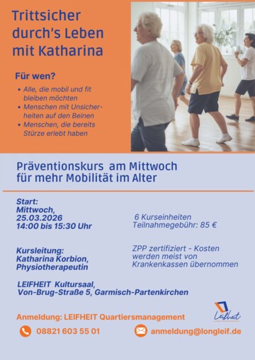 Trittsicher durch's Leben mit Katharina - der Präventionskurs startet wieder am Mi., 25.03.2026