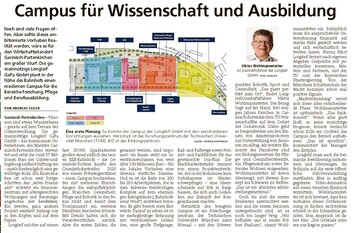 Das Garmisch-Partenkirchner Tagblatt berichtet über die Planungen rund um den Campus in Bahnhofsnähe für die Bereiche Forschung, Pflege und Berufsbildung. 